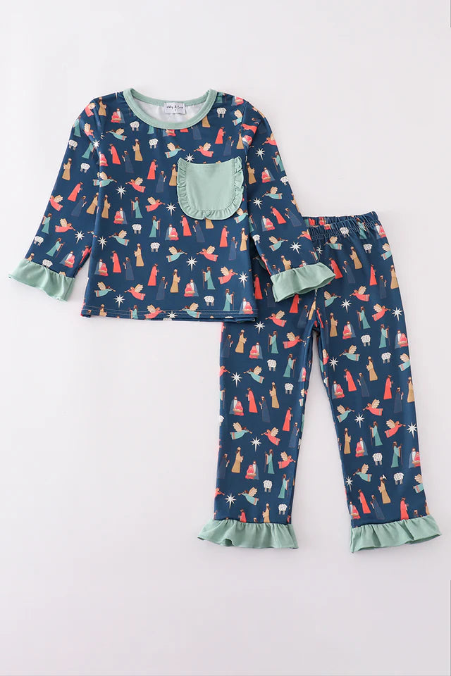 Nativity Girl Ruffle Pajama Set