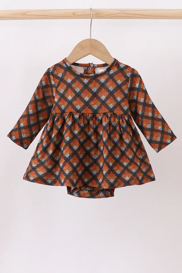 Brown Plaid Muslin Skirted Bodysuit