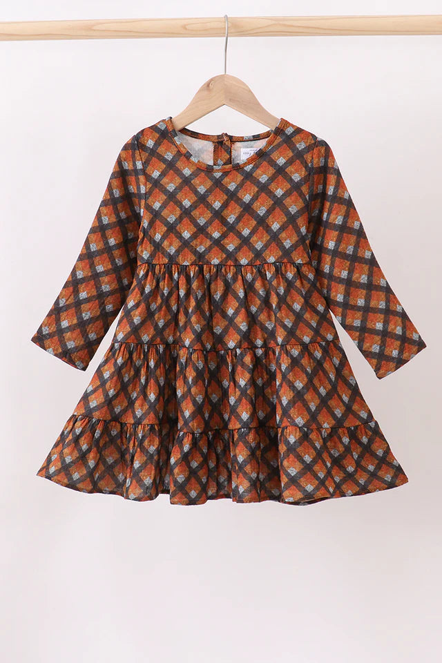 Brown Plaid Muslin Dress