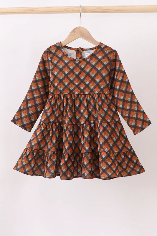 Brown Plaid Muslin Dress