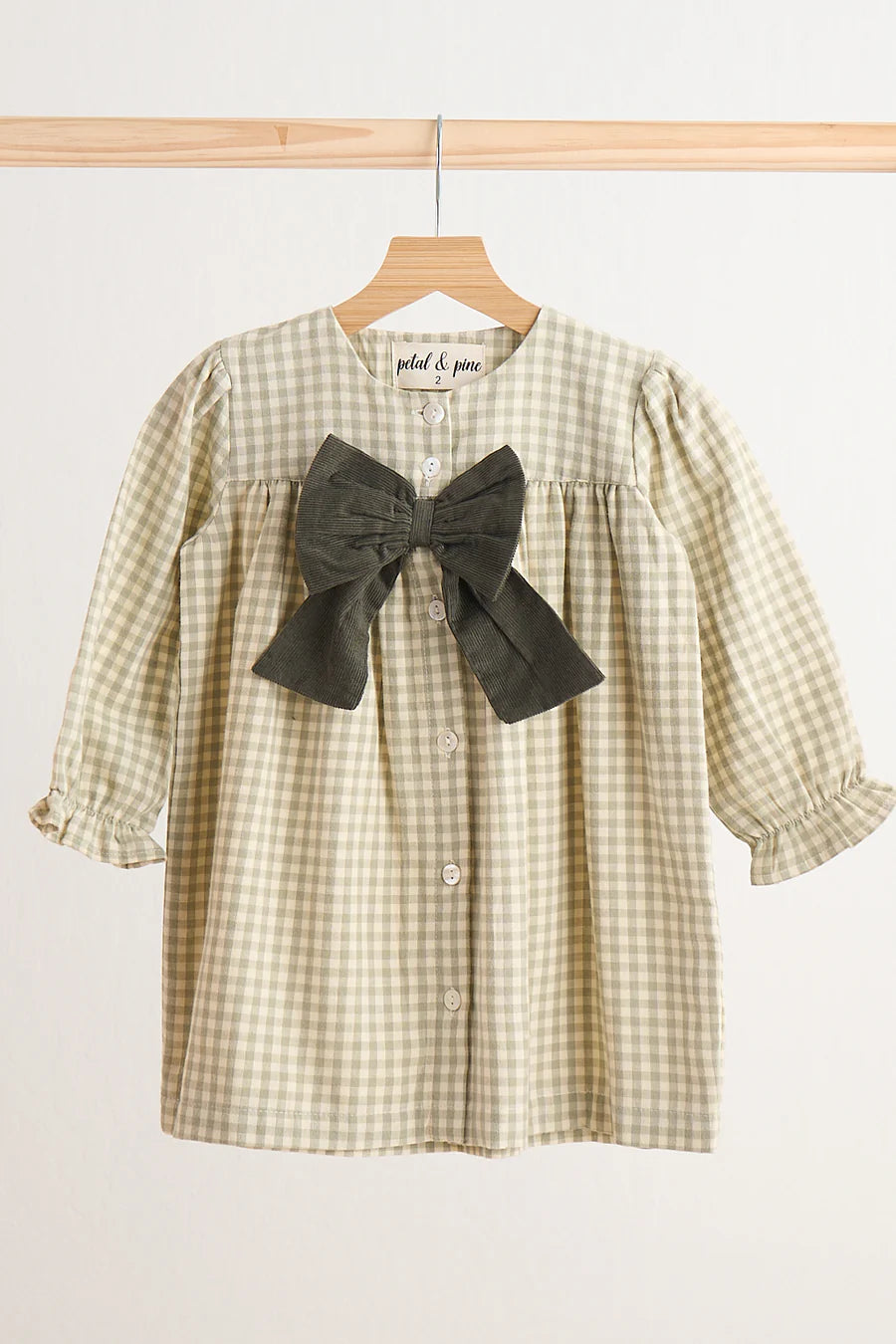 Green Gingham Flannel Bow Dress