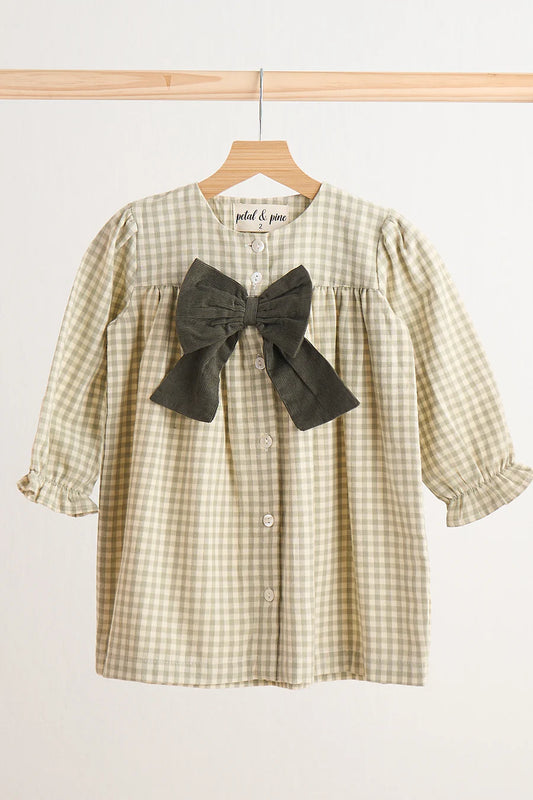 Green Gingham Flannel Bow Dress