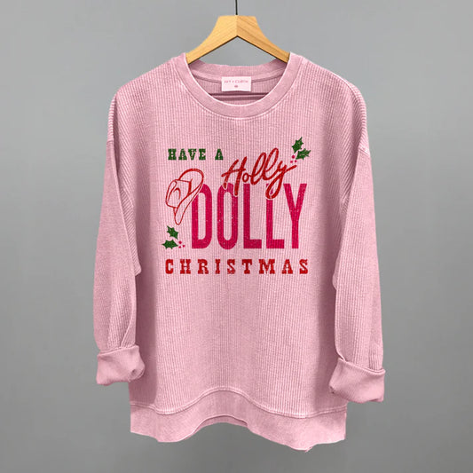 Holly Dolly Christmas Oversized Corded Crew