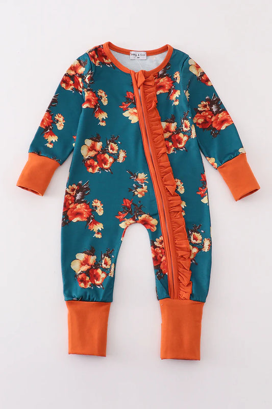 Teal & Rust Floral Romper